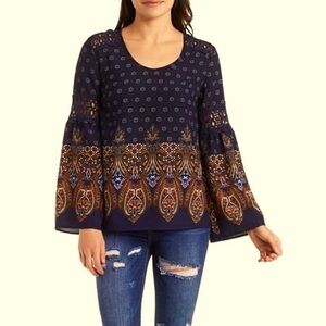 Charlotte Russe Bell Sleeve Lace Boho Top size L. Coastal Cowgirl, bohemian